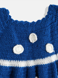 Thumbnail for Chutput Kids Woollen Hand Knitted Short Sleeves Pola dot Detail Dress With Cap - Blue - Distacart