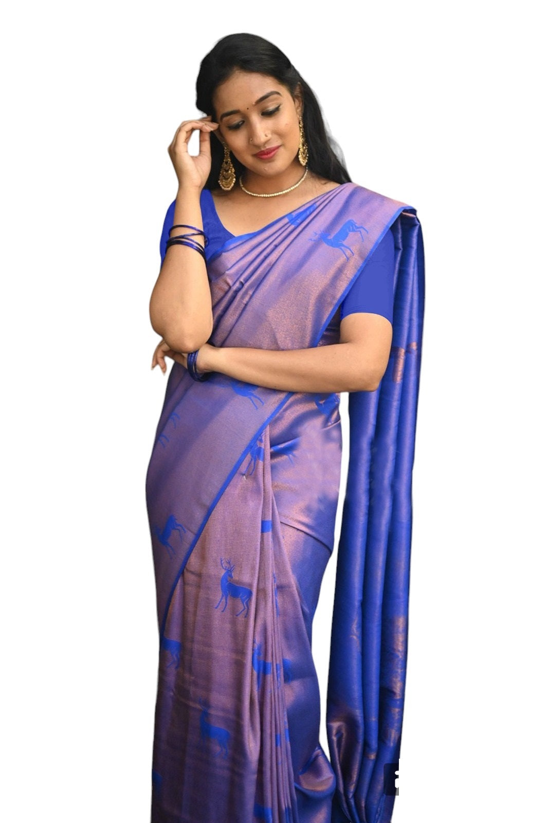 Vamika Weaving Banarasi Jacquard blue Kanjivaram Saree - Distacart