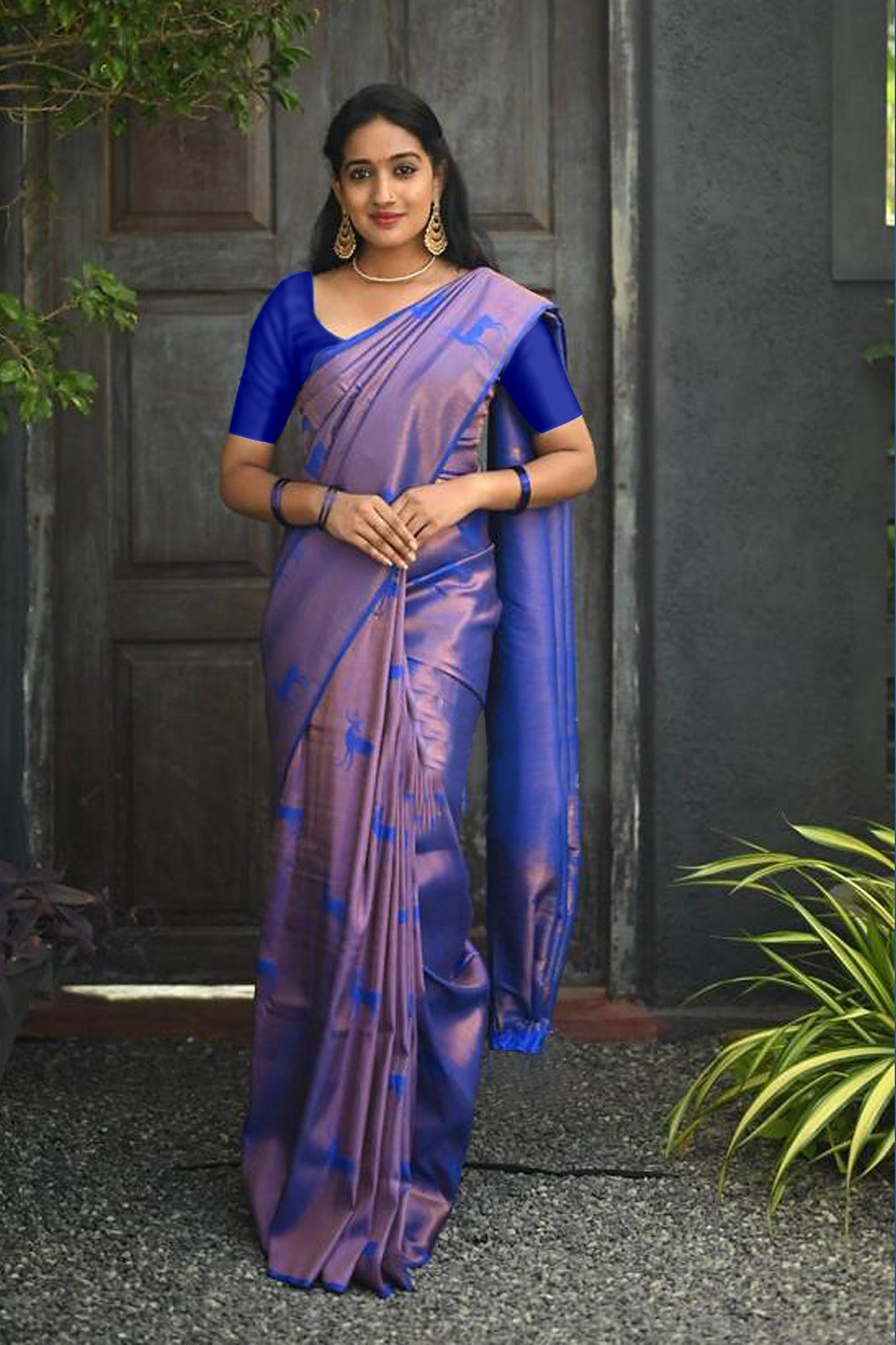 Vamika Weaving Banarasi Jacquard blue Kanjivaram Saree - Distacart