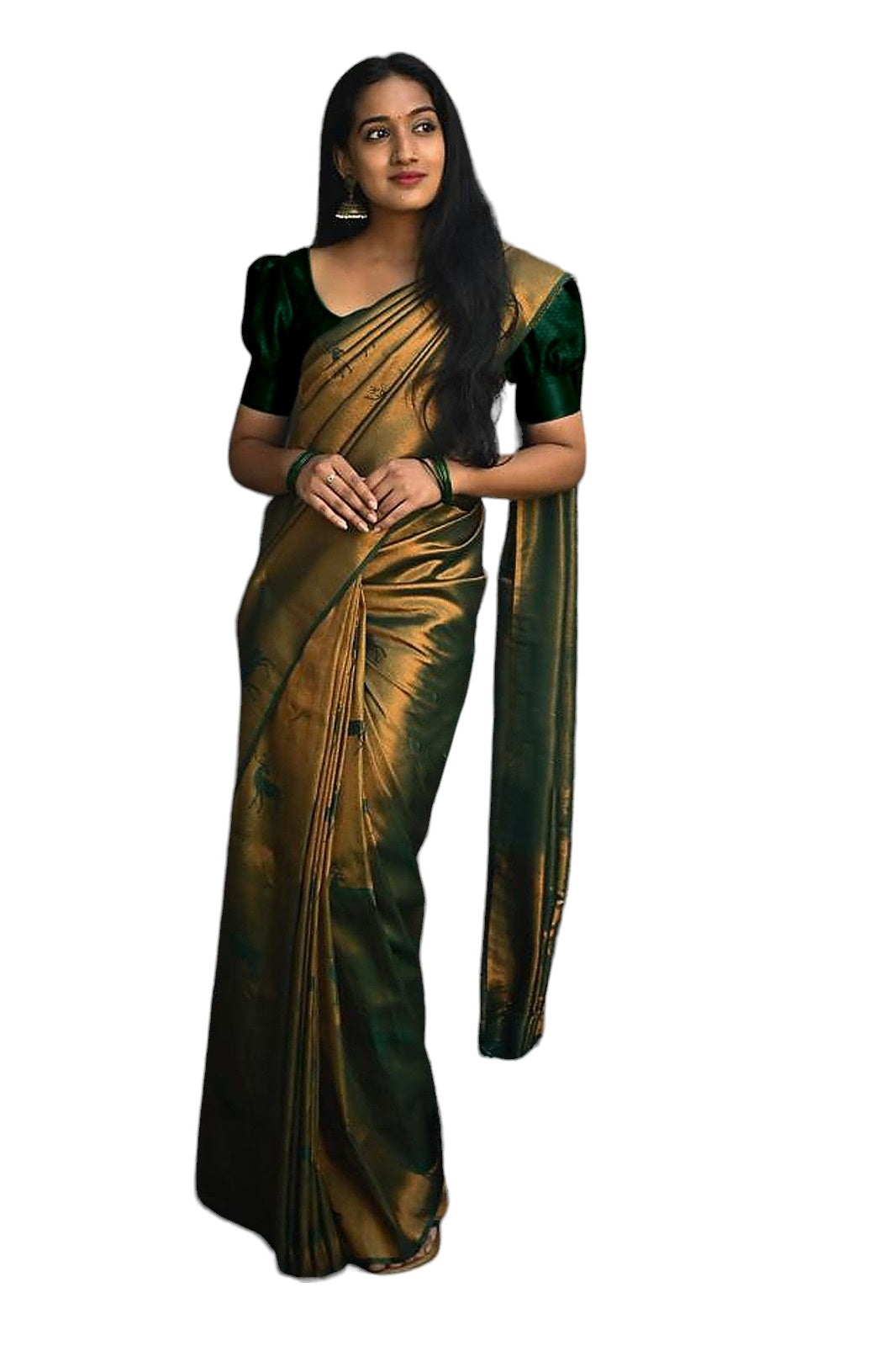 Vamika Weaving Banarasi Jacquard Green Kanjivaram Saree - Distacart