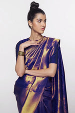 Thumbnail for Vamika Weaving Banarasi Jacquard Purple Kanjivaram Saree - Distacart
