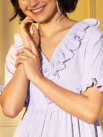 Thumbnail for Purple Viscose Texture Flared Dress - Shivani - Distacart