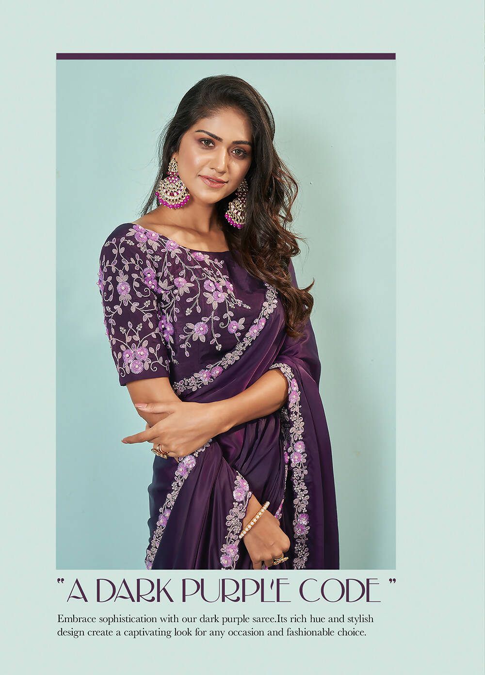 Dark Purple Silk crepe Solid Saree With Unstitched Blouse Piece - Norita Ikshita - Distacart