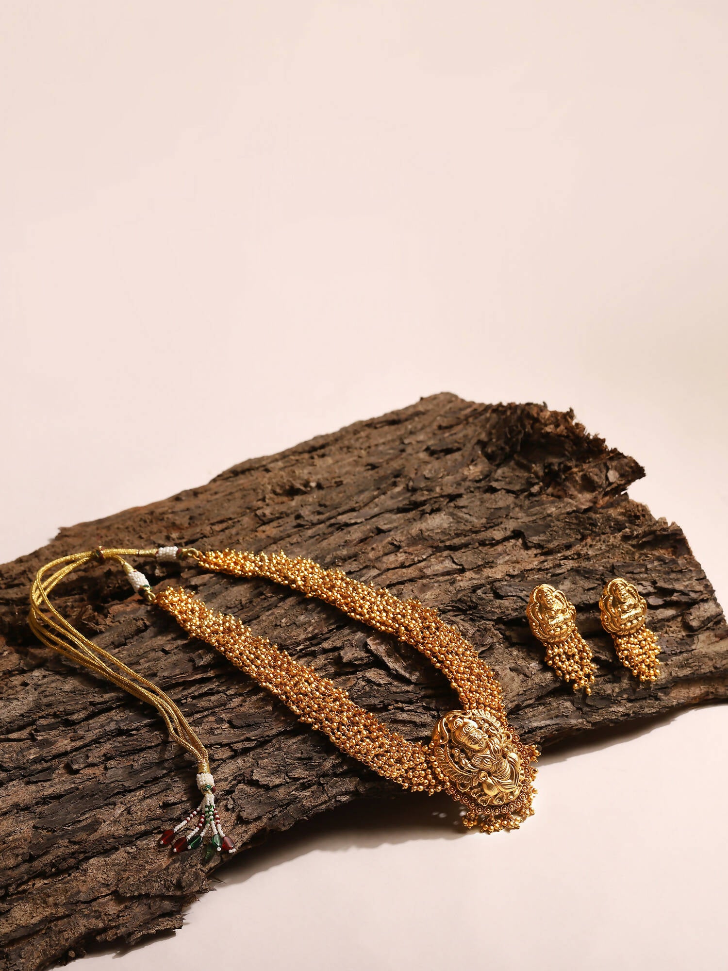 Gold-Plated Pearls Beaded Temple Jewellery Set - Ruby Raang - Distacart