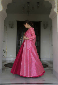 Thumbnail for Partywear Designer Digital print Pink Maslin Gown - Anbazaar - Distacart
