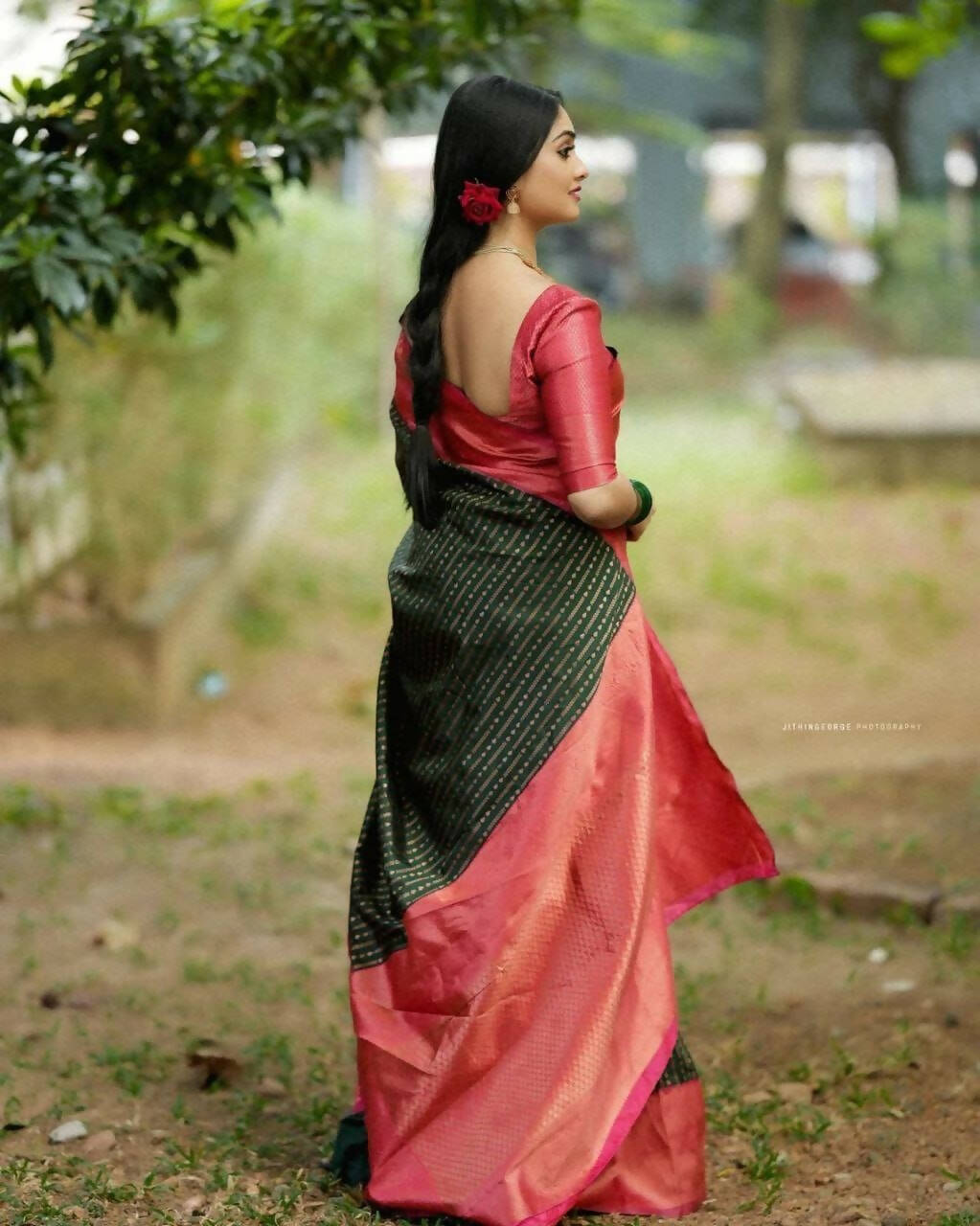 DEIANA'S Beautiful Golden Jari with New Design Soft Lichi Silk Saree - Green - Distacart