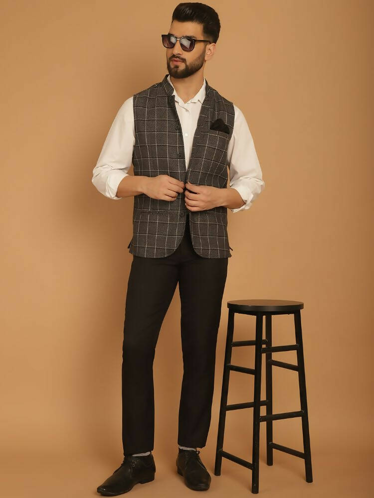 Even Apparels Nehru Jacket With Welt Pockets - Grey - Distacart