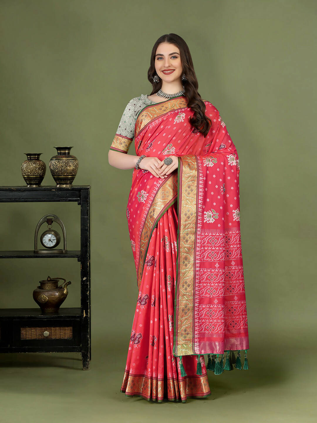 Lorenvalley Fashion Peach Patola Silk Woven Design Zari Meenakari Weaving Saree - Distacart