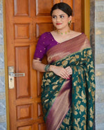 Thumbnail for DEIANA'S Beautiful Golden Jari with New Design Soft Lichi Silk Saree - Teal - Distacart