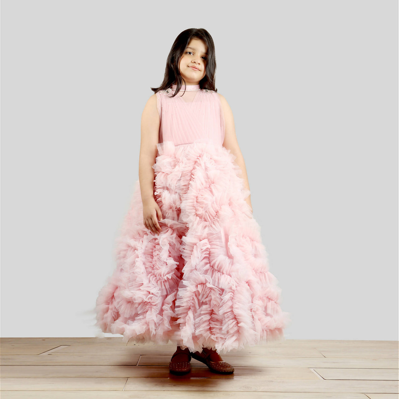 Pink Cow Fashions Old Rose Gown With Frill Ghera - Distacart
