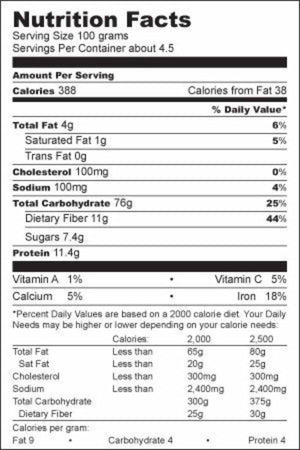 Siddhagiri's Satvyk Organic Wheatgrass Powder Nutrition Facts