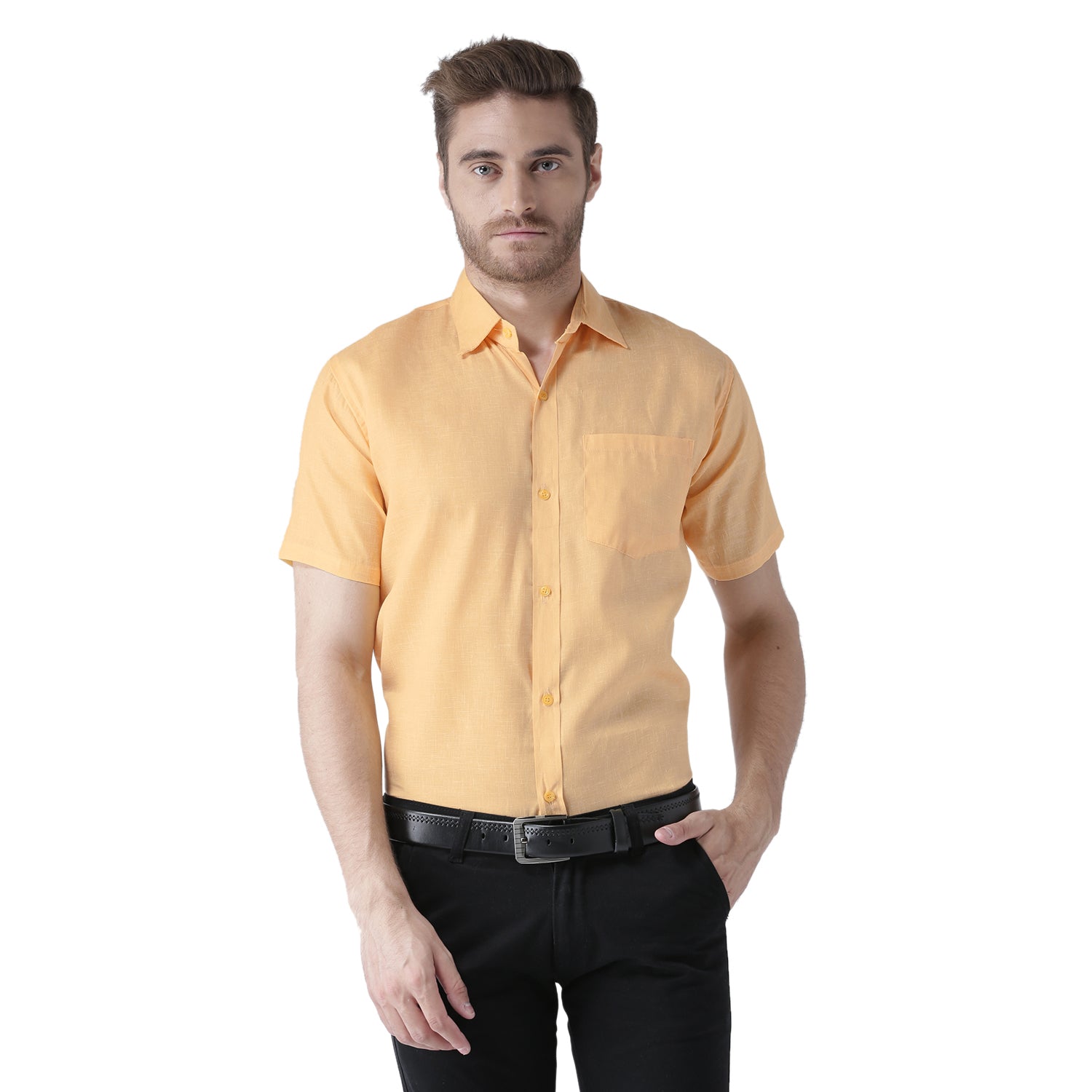 RIAG Yellow Men's Half Sleeves Solid Shirt - Distacart