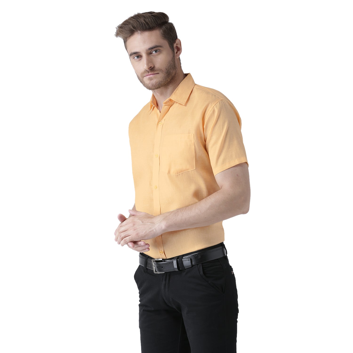 RIAG Yellow Men's Half Sleeves Solid Shirt - Distacart