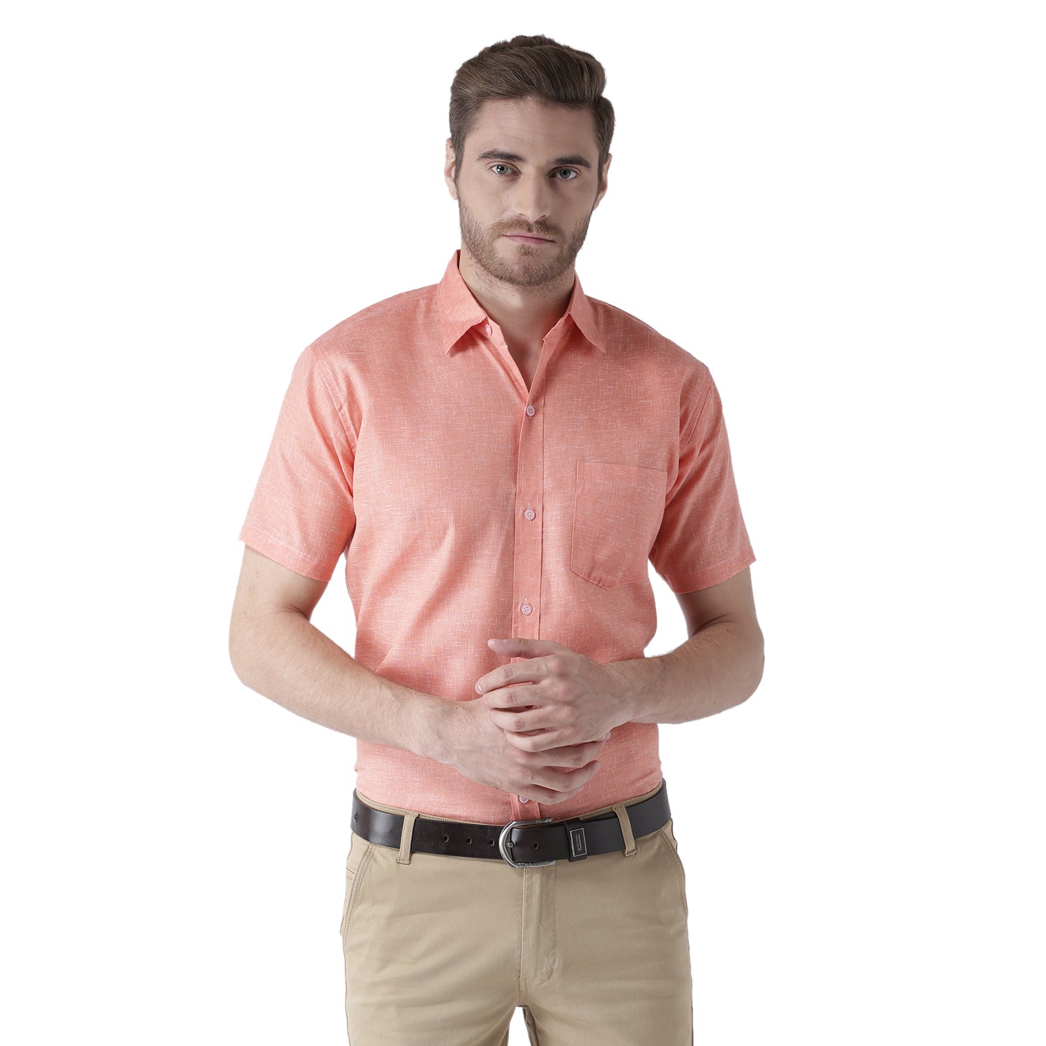 RIAG Orange Men's Half Sleeves Solid Shirt - Distacart