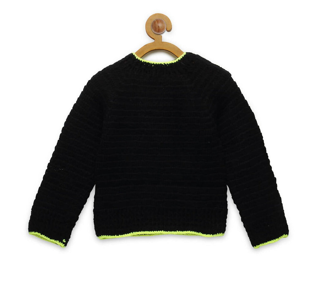 Chutput Kids Black Coloured Solid Pullover For Baby Boys with Caterpiller Applique Detail - Distacart