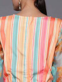 Thumbnail for Ahalyaa Coral Orange & Blue Candy Striped Basic Jumpsuit - Distacart