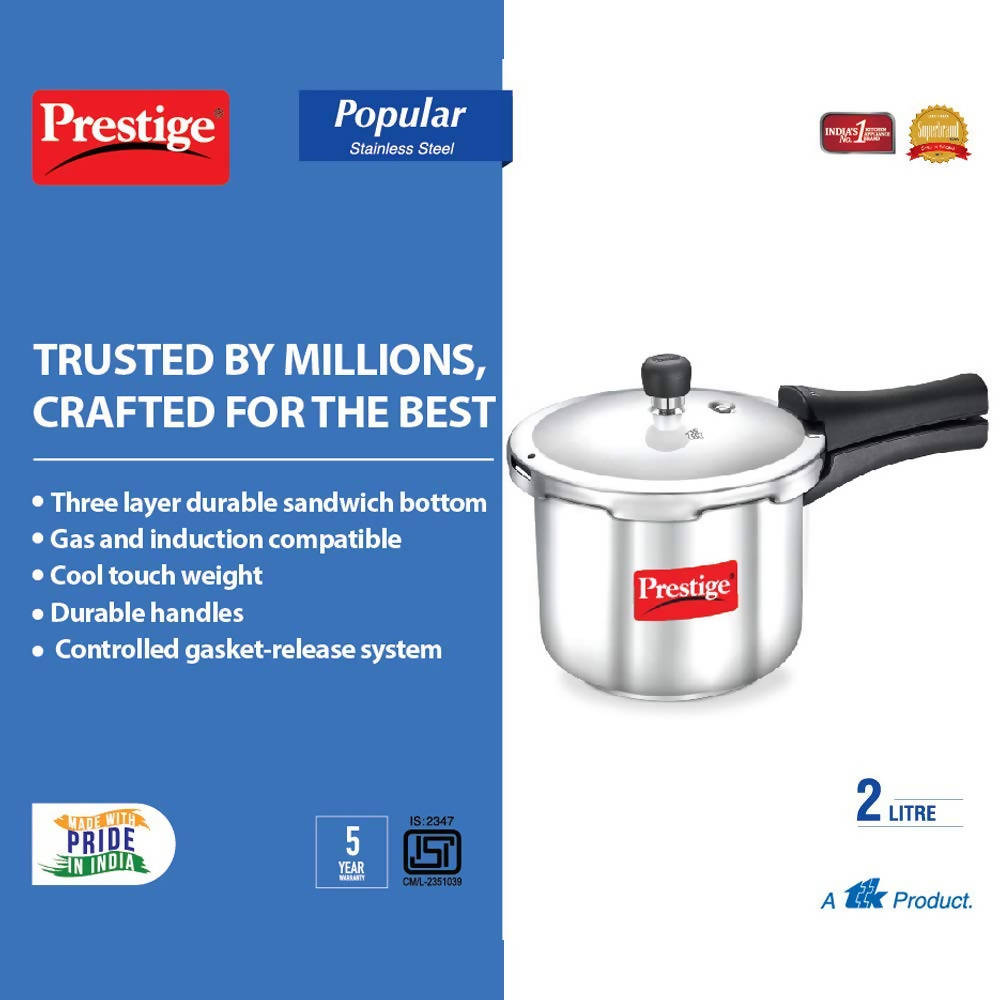 Prestige Popular Stainless Steel Pressure Cooker, Silver