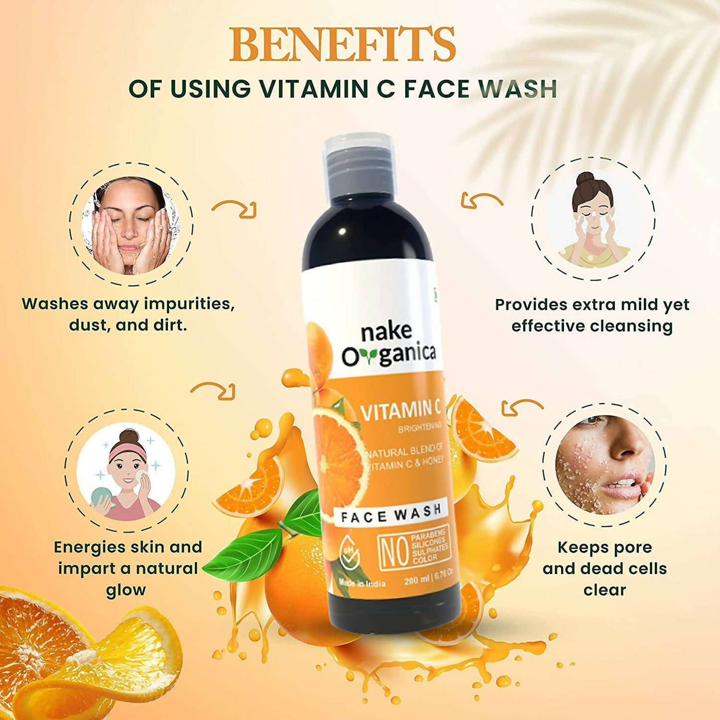 Nake Organica Vitamin C Brightening Face Wash - Distacart