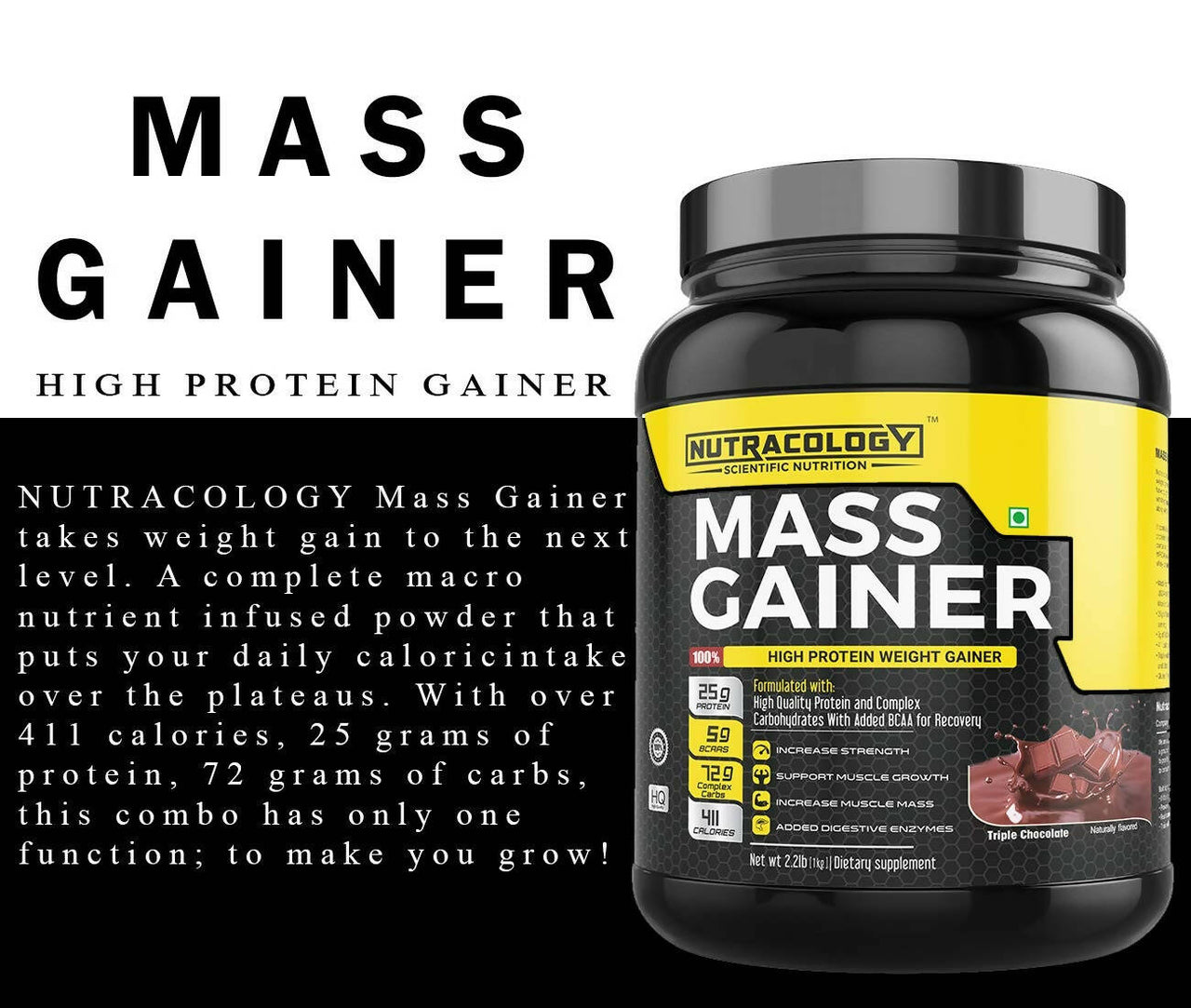 Nutracology Mass Gainer Gain Weight High Protein Weight Gainer With Enzyme Blend - Distacart