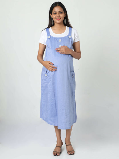 Manet Half Sleeves Solid Maternity Dress With Concealed Zipper Nursing Access - Blue - Distacart