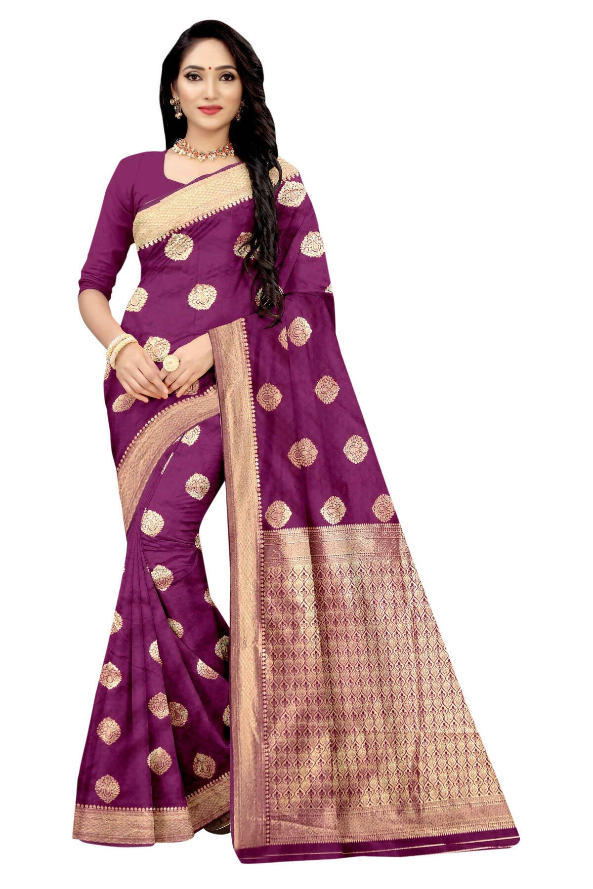 Vamika Weaving Banarasi Jacquard Purple Saree - Distacart
