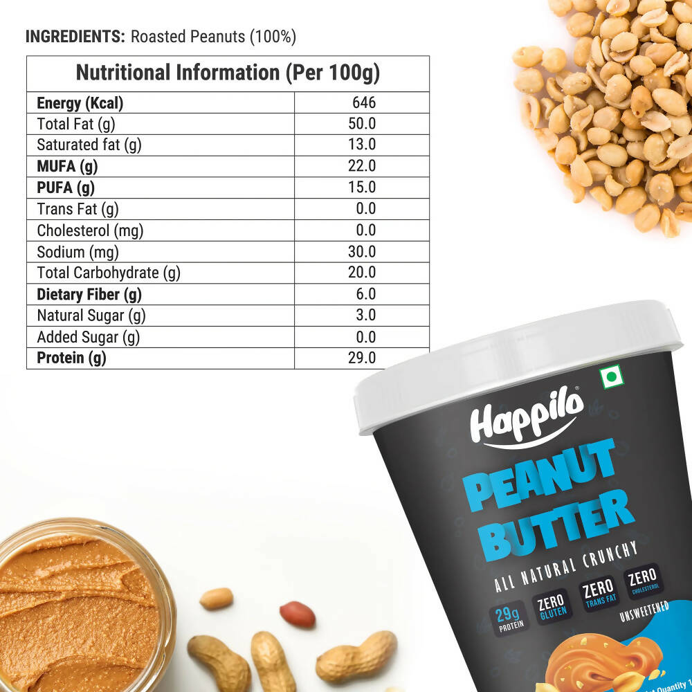 Happilo All Natural Unsweetened Peanut Butter Crunchy - Distacart