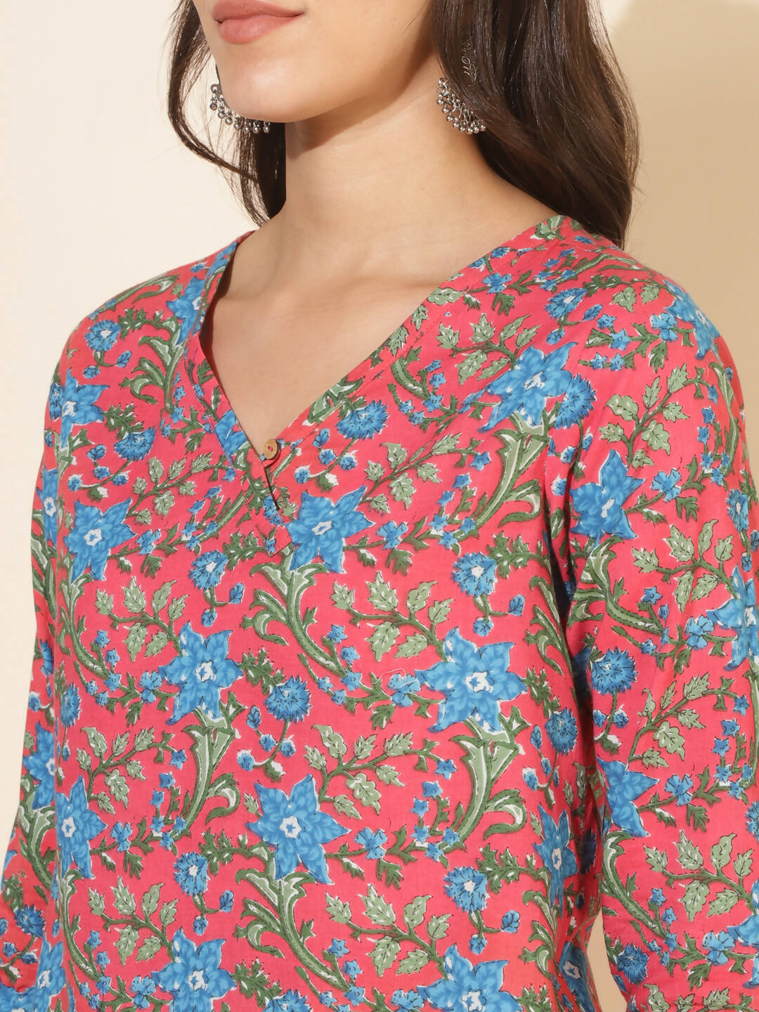 Janasya Women's Pink Cotton Floral Printed Casual Regular Co-ords - Distacart