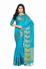 Thumbnail for Mimosa Women's Banarasi Tussar Silk Turquoise Blue Saree - Distacart