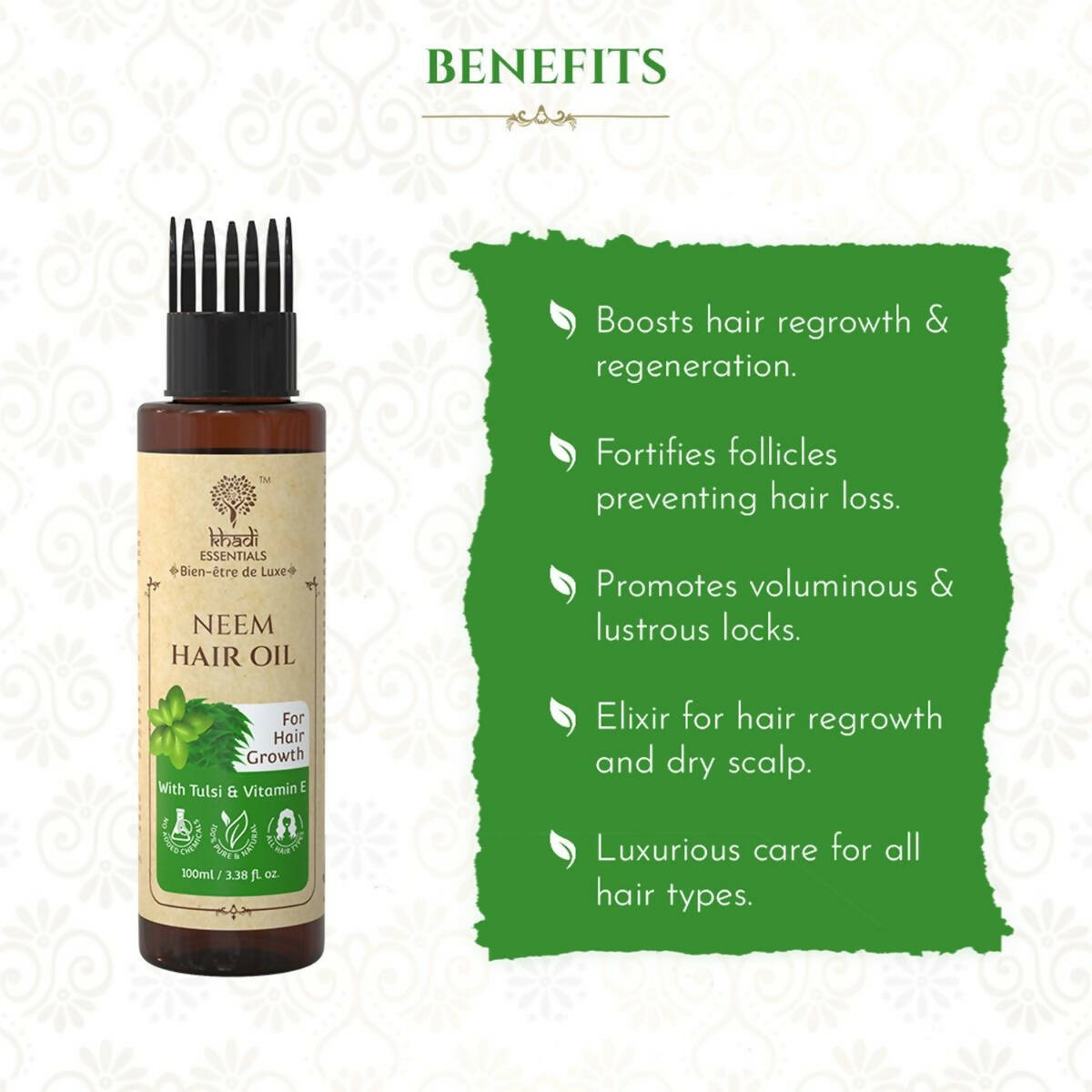 Khadi Essentials Neem Hair Oil with Tulsi & Vitamin E - Distacart