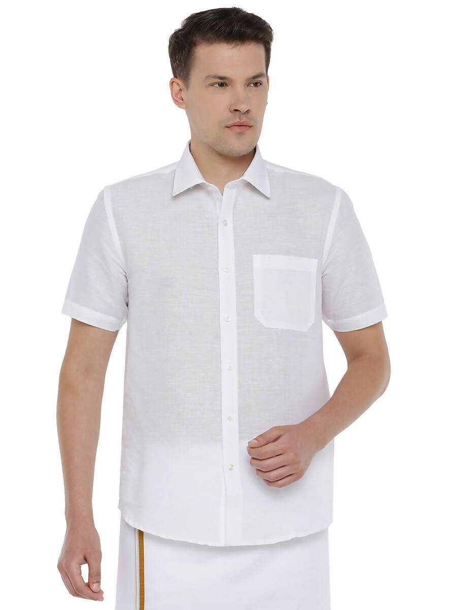 Ramraj Cotton Mens Cotton Linen Half Sleeve White Shirt - Distacart
