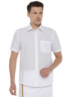 Thumbnail for Ramraj Cotton Mens Cotton Linen Half Sleeve White Shirt - Distacart