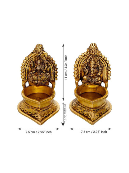 eCraftIndia Set of 2 Gold-Toned Handcrafted Brass Laxmi Ganesha Idol Deepak - Distacart