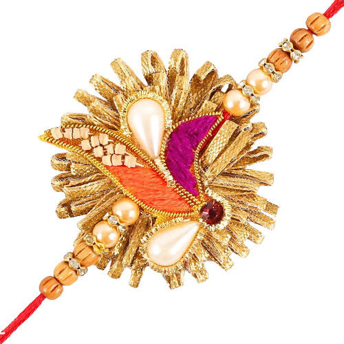 Zardosi Lustrous Rakhi And Almonds Jar Combo