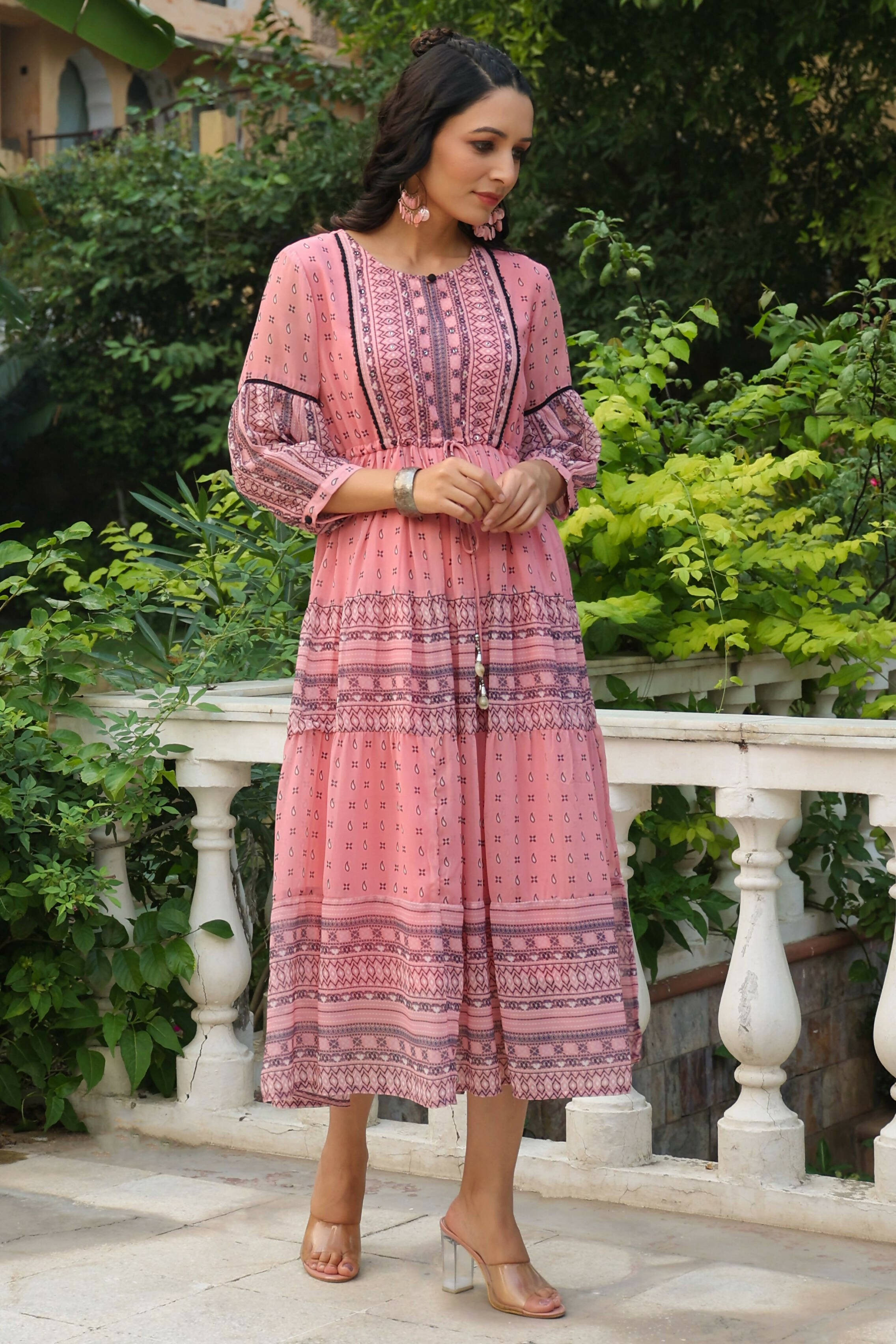 Juniper Women's Pink Printed Teired Dress - Distacart
