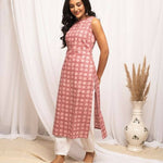 Thumbnail for FIORRA Women's Floral Printed Pink Cotton Straight Kurta - Distacart