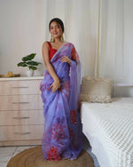 Thumbnail for Vamsee Blue Organza Saree - Distacart