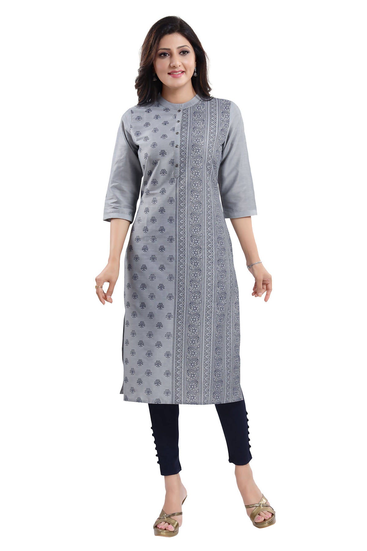 Snehal Creations Grey Cotton Silk Formal Wear Tunic For Women - Distacart