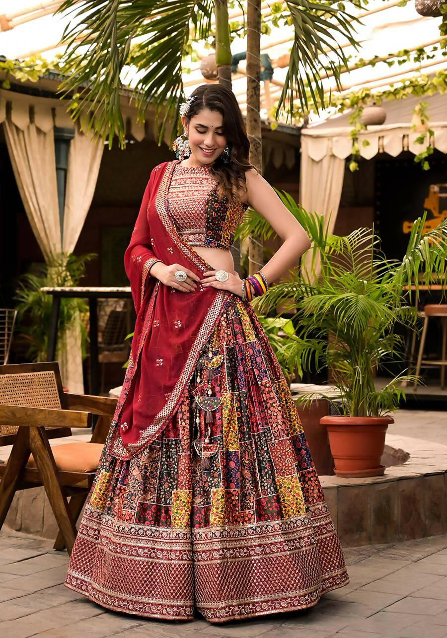 Women's Wedding Traditional Multi Dull Satin Lehenga Choli - Kaushlya - Distacart