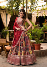Thumbnail for Women's Wedding Traditional Multi Dull Satin Lehenga Choli - Kaushlya - Distacart
