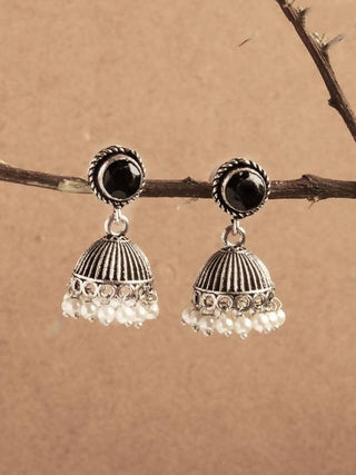 Mominos Fashion Johar Kamal Oxidised Stone Stud Jhumka