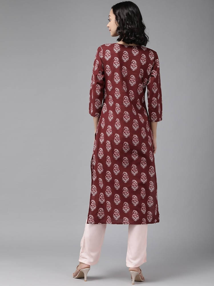 Yufta wine And beby pink Kurta And Palazzo Set