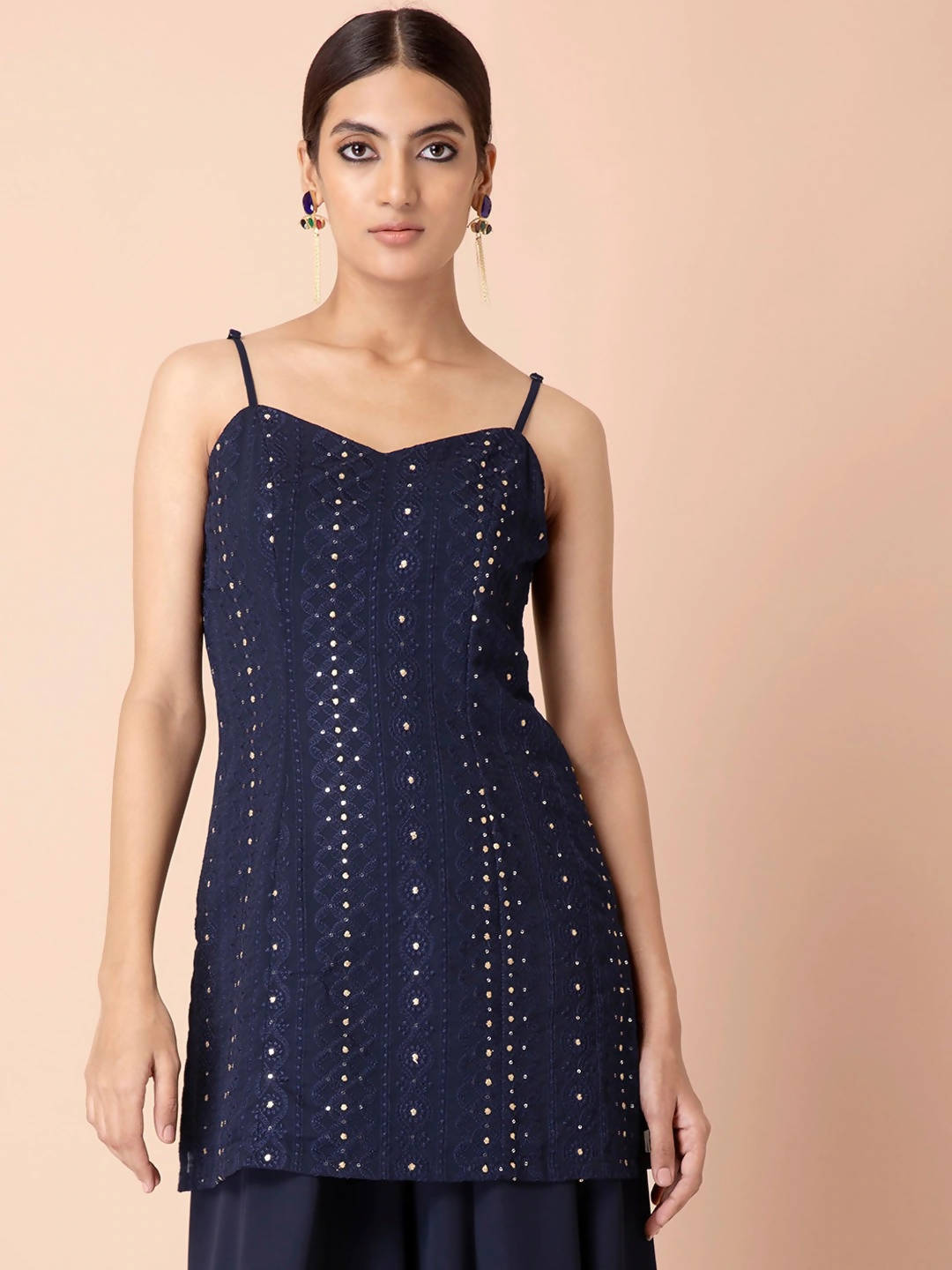 Indya Navy Blue Georgette Kurta - Distacart
