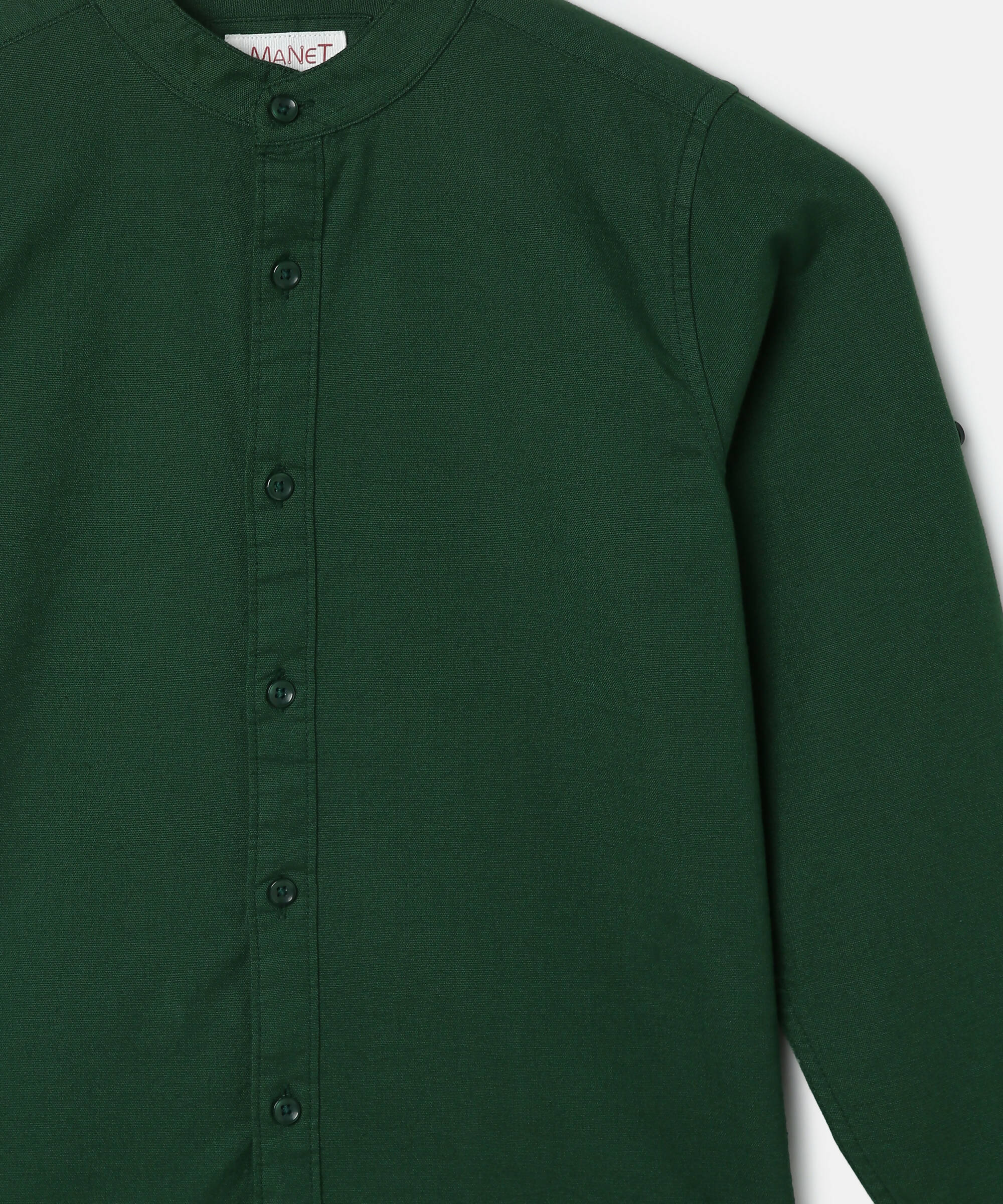 Manet Boys Mandarin Collar Full Sleeves Melange Shirt - Green - Distacart
