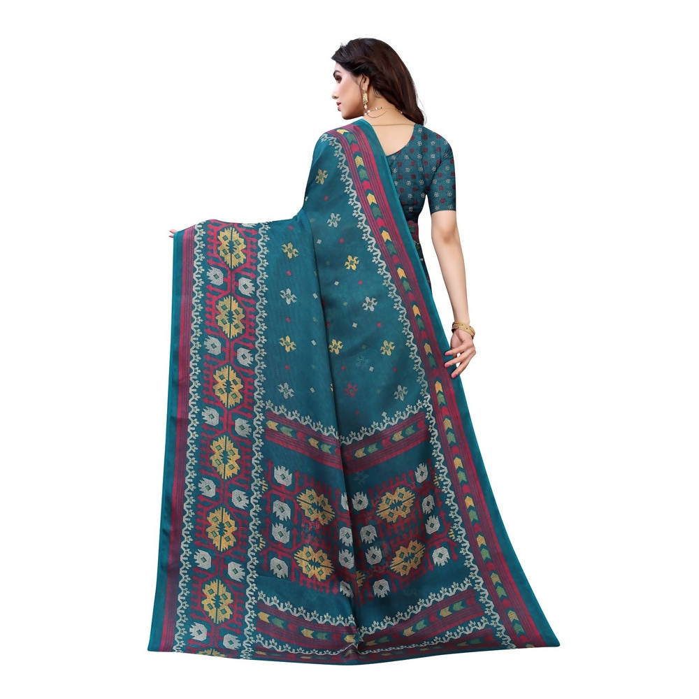 Vamika Printed Jute Silk Green Saree 