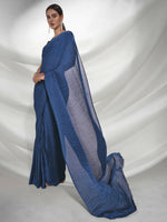 Thumbnail for Teal Georgette Solid Texture Saree With Unstitched Blouse Piece - Rajal - Distacart