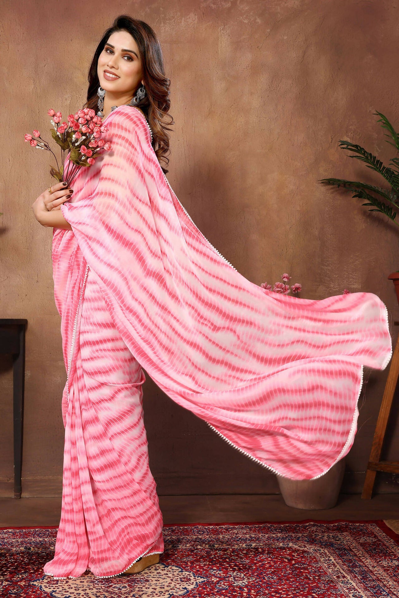 Partywear Designer Pink Georgette Fancy Saree - Satrangi - Distacart