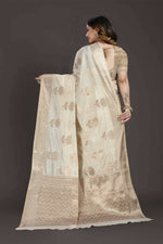 Thumbnail for Off White Pure Raw Silk Zari Woven Saree with Unstitched Blouse Piece - Alisha - Distacart