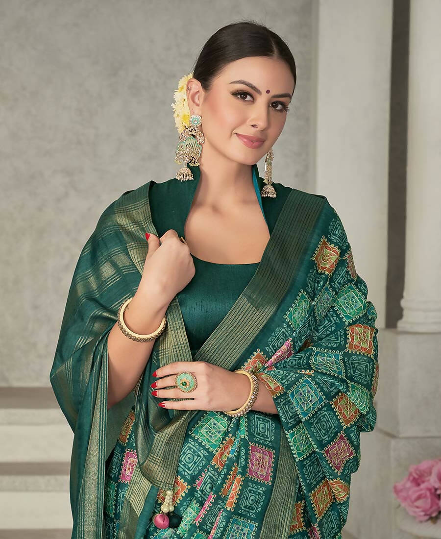 Green Rangkat Tussar Silk Woven Design Saree with Unstitched Blouse - Mohmanthan Eshani - Distacart