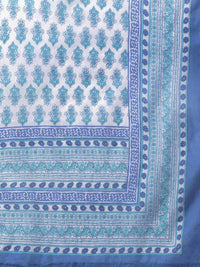 Thumbnail for Yufta Women White & Blue Ethnic Hand Block Print Pure Cotton Kurta with Trouser & Dupatta