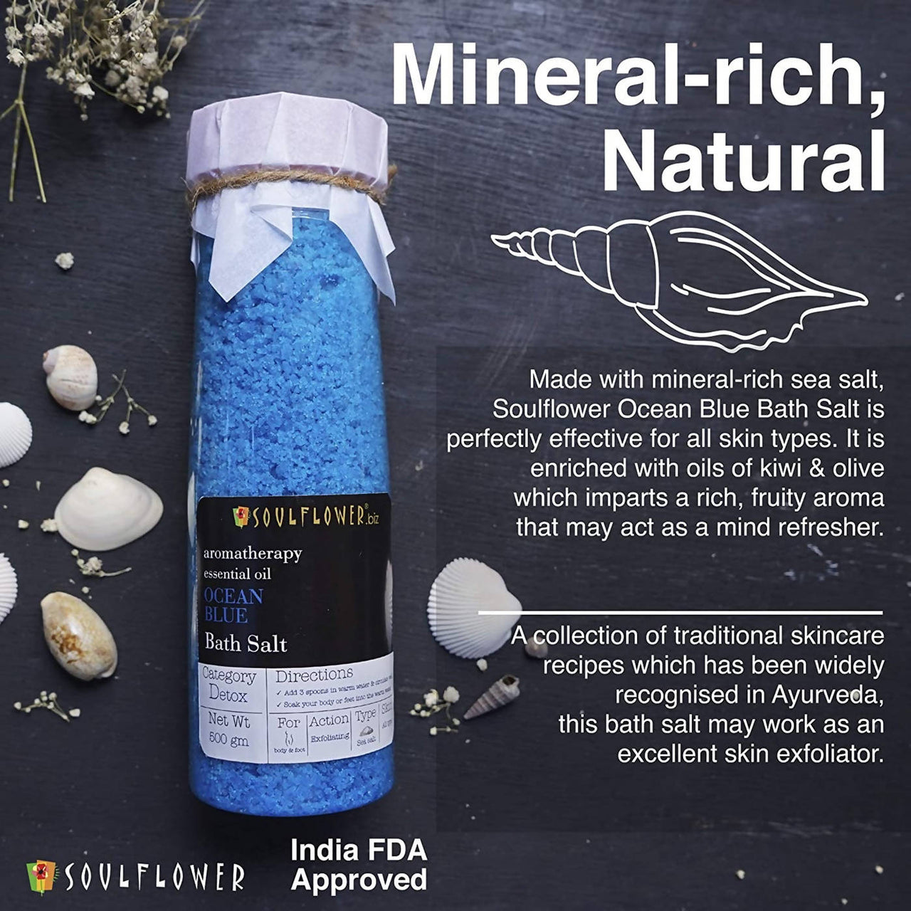 Soulflower Aromatherapy Essential Oil Ocean Blue Bath Salt Natural